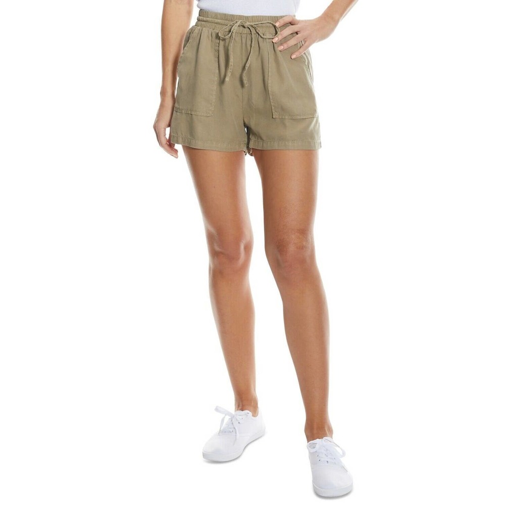 OAT Women's Mid-Rise Short Drawstring-Waist Linen Shorts Dark Green M, $49 NWT
